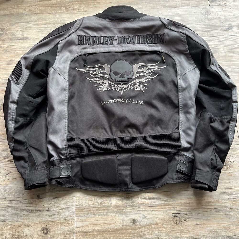 HARLEY DAVIDSON Jacket Men's Large Reflective Armor Skull Flame Willie G